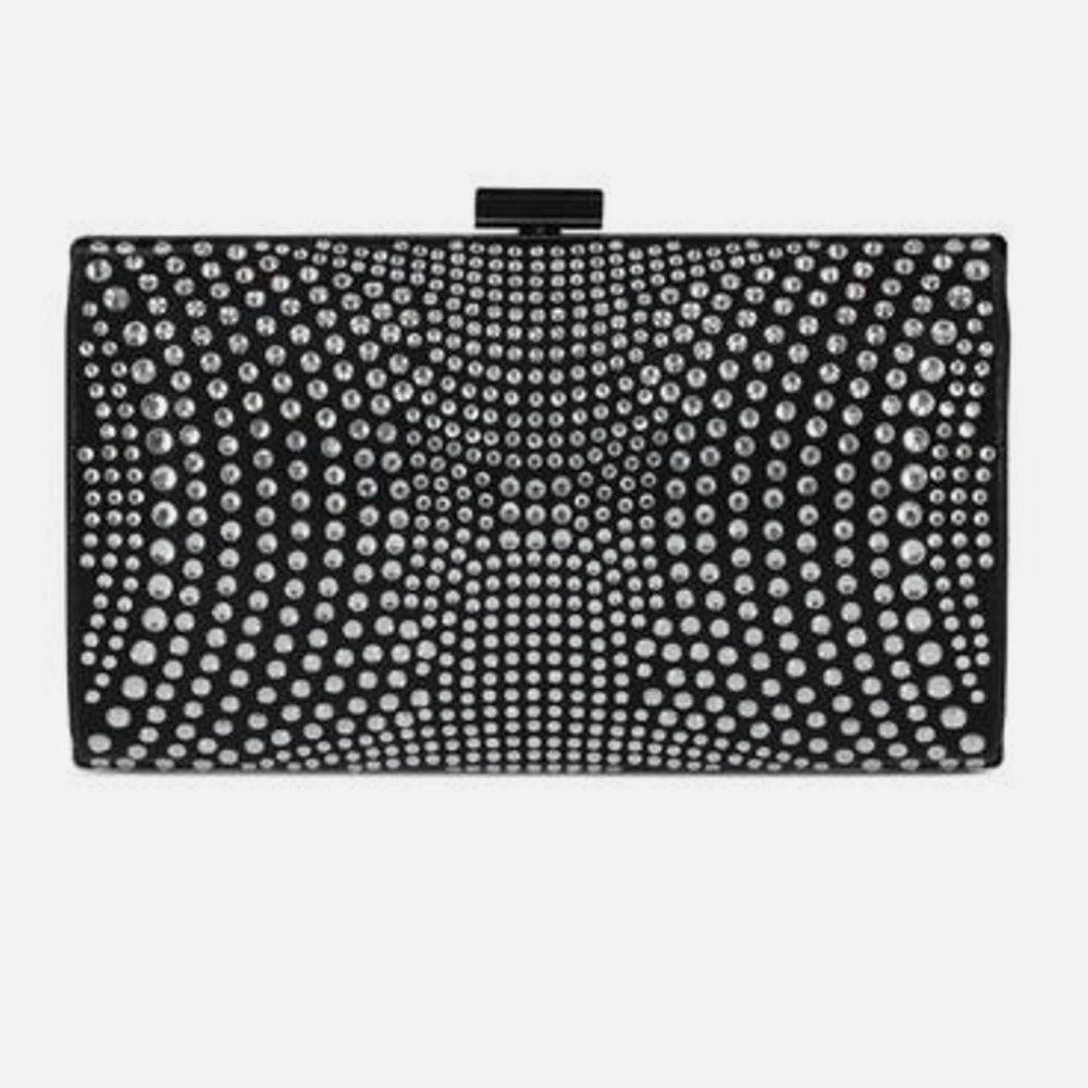 I.N.C Embellished Black Rhinestone Crystal Purse Clutch Gunmetal Dressy Bag NEW - Picture 8 of 9